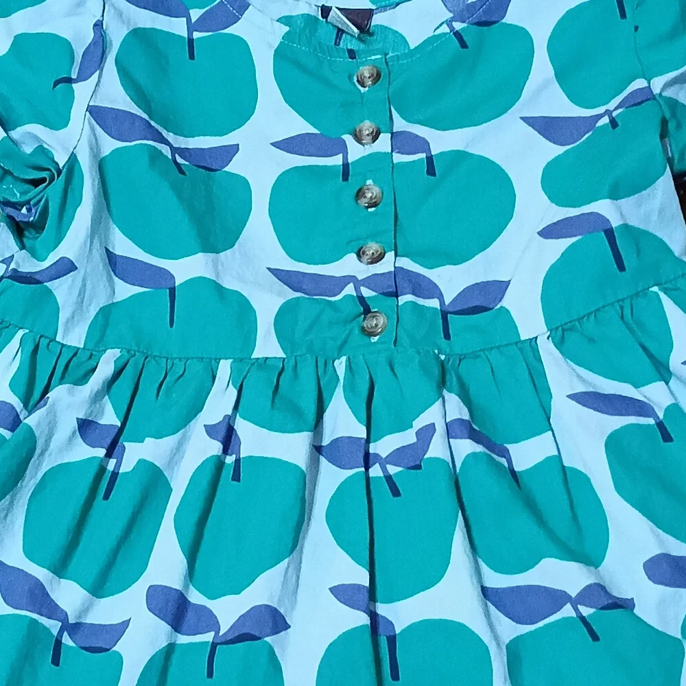 Tea Collection Girls Teal Green Graphic Apple Tiered Dress Size 6
